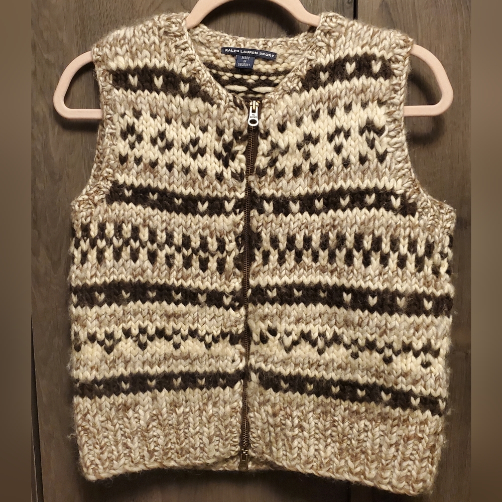 Vintage Ralph Lauren Hand Knit Sweater Vest Wool Ski Native American Cohican M - Picture 1 of 8